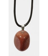 leren ketting met goudsteen rood druppelhanger