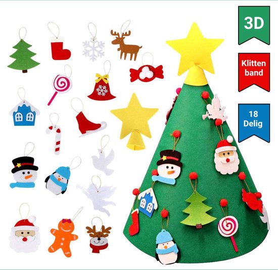 Kinder Kerstboom - Mini Kerstboom - Kerstboom Vilt - 3D Kerstboom Vilt - DIY Kerstboom - 18 Accessoires - 70 cm - Gerdes