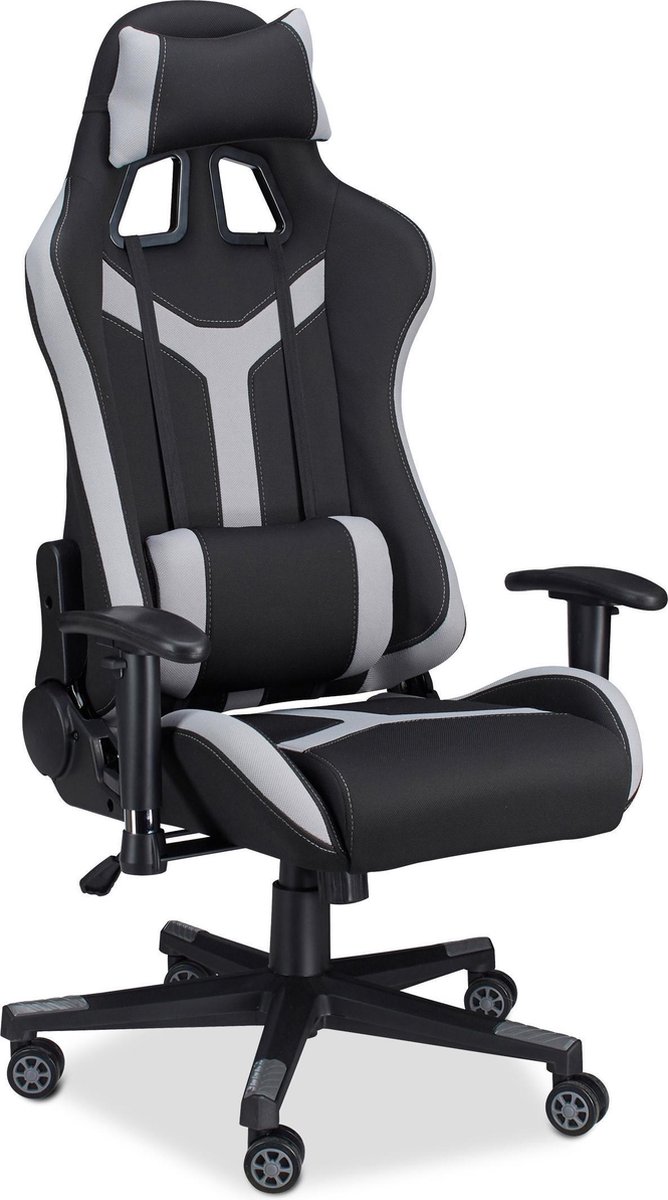 Relaxdays gamestoel XR10 - bureaustoel tot 120 kg - Gaming stoel verstelbaar - tweekleurig - grijs