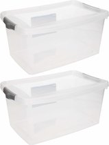 2x Stuks opberg boxen/opbergdozen 9 liter 37 x 24 x 16 cm kunststof - Opslagboxen - Opbergbakken kunststof transparant/blauw