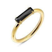 Twice As Nice Ring in goudkleurig edelstaal, baguette, zwart kristal  52