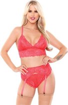 Bundle - Tease - Kanten Jarretelset Erin 3-Delig -Zuurstokroze M/L met glijmiddel
