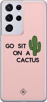 Samsung S21 Ultra hoesje siliconen - Go sit on a cactus | Samsung Galaxy S21 Ultra case | Roze | TPU backcover transparant