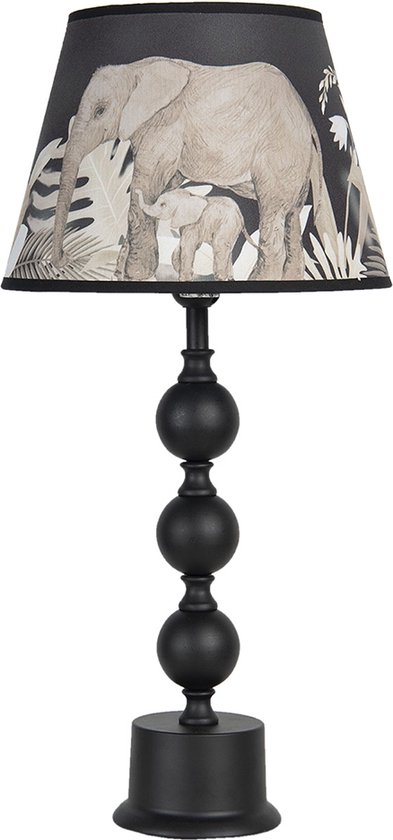 Clayre & Eef Lampe de table Ø 27x57 cm Noir Gris Céramique Rond Éléphants Lampe de bureau