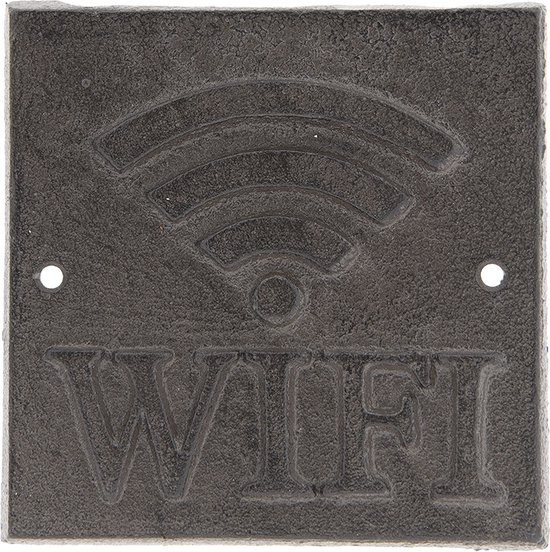 Clayre & Eef Tekstbord 13x13 cm Bruin Metaal Vierkant WiFi Wandbord