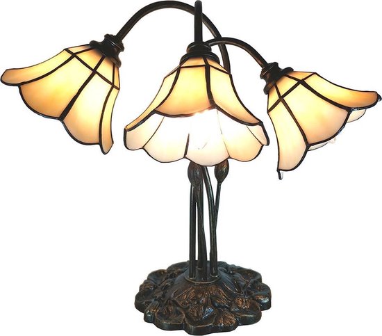LumiLamp Tiffany Tafellamp 46x28x63 cm Beige Glas Tulpen Tiffany Bureaulamp