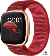 Nylon Smartwatch bandje - Geschikt voor  Fitbit Versa 3 nylon band - rood - Maat: L - Strap-it Horlogeband / Polsband / Armband