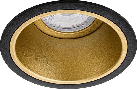 Spot Armatuur GU10 – Pragmi Minko Pro – Inbouw Rond – Mat Zwart/Goud – Aluminium – Verdiept – Ø90mm