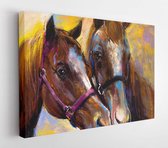 Onlinecanvas - Schilderij - Painting On A Cardboard A Horses. Art Art Horizontal Horizontal - Multicolor - 75 X 115 Cm