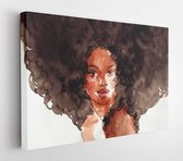 Onlinecanvas - Schilderij - African American Woman. Illustration. Watercolor Painting Art Horizontal Horizontal - Multicolor - 40 X 50 Cm