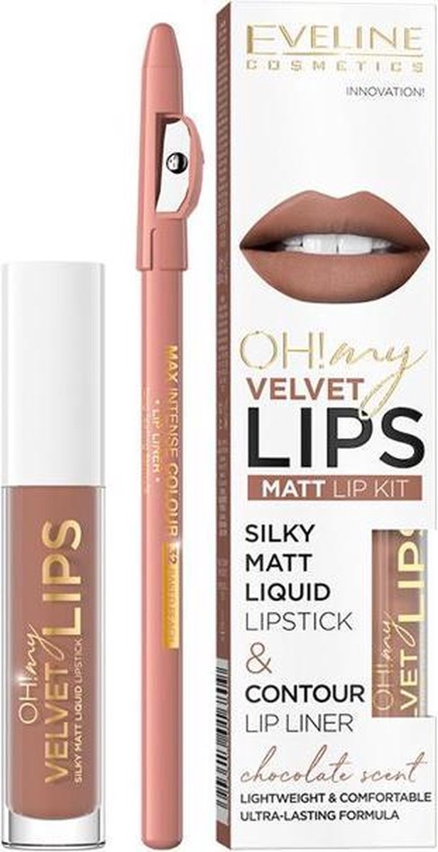 Eveline - Oh My Lips Liquid Matt Lipstick&Contour Lip Liner Matte And Contour 4.5Ml+1Pc. 14 Choco Truffle