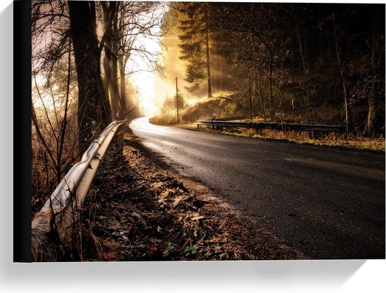 Canvas  - Weg Langs het Bos in de Bergen - 40x30cm Foto op Canvas Schilderij (Wanddecoratie op Canvas)