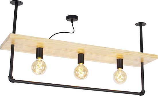 QAZQA shelf - Industriele Plafondlamp - 3 lichts - L 100 cm - Zwart - Industrieel - Woonkamer | Slaapkamer | Keuken