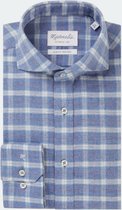 Michaelis Heren Overhemd Flannel Blauw Geruit Extra Cutaway Slim Fit - 38