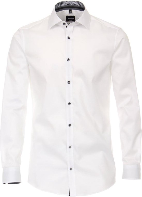 VENTI body fit overhemd - wit twill (zwart contrast) - Strijkvriendelijk - Boordmaat: 40