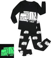Elowel - Jongen Pyjama 2 Delig, 'GLOW IN THE DARK', 100% Katoen, Comfortabel, Slim fit Broek | 2 Jaar | Vuilnisbak Vrachtwagen (Vuilnisauto)