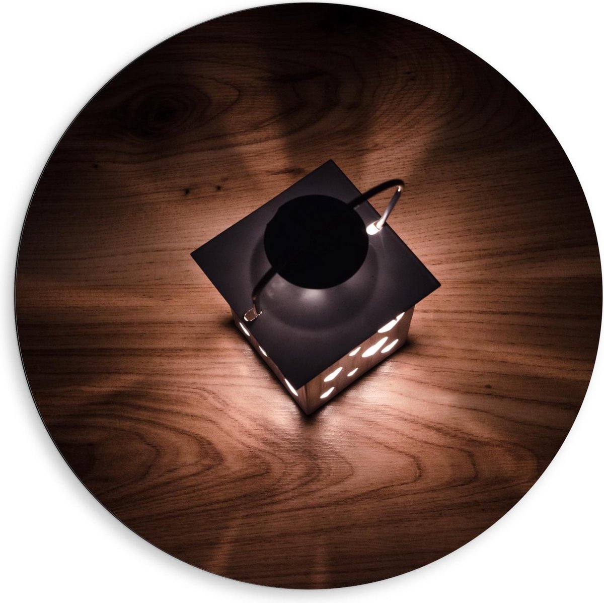Dibond Wandcirkel - Lantaarn op een Houten Vloer - 80x80cm Foto op Aluminium Wandcirkel (m