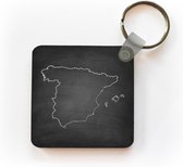 Porte-clés Espagne illustration - Illustration Zwart et blanc de l'Espagne sur un porte-clés en plastique tableau noir - porte-clés carré avec photo