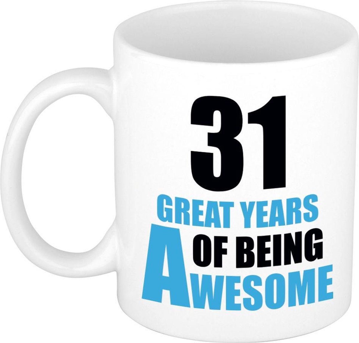 31 great years of being awesome cadeau mok / beker wit en blauw