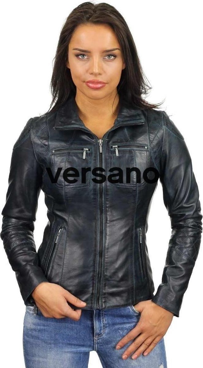 Versano Ohio Leren Dames Bikerjack Dames Jas XXL - Blauw