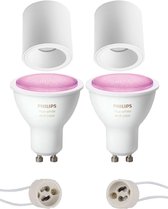 Pragmi Cliron Pro - Opbouw Rond - Mat Wit - Verdiept - Ø90mm - Philips Hue - Opbouwspot Set GU10 - White and Color Ambiance - Bluetooth - BSE