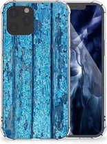 Shockproof Case iPhone 12 Pro Max Telefoonhoesje  met doorzichtige rand Wood Blue