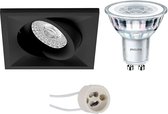 LED Spot Set - Pragmi Qiundo Pro - GU10 Fitting - Inbouw Vierkant - Mat Zwart - Kantelbaar - 80mm - Philips - CorePro 830 36D - 5W - Warm Wit 3000K - Dimbaar