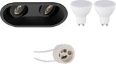 LED Spot Set - Aigi - Pragmi Zano Pro - GU10 Fitting - Inbouw Ovaal Dubbel - Mat Zwart - 8W - Warm Wit 3000K - Kantelbaar - 185x93mm - BSE