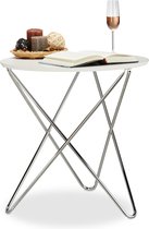 Relaxdays Bijzettafel rond - metalen onderstel - salontafel - koffietafel - wit tafeltje - Dia. 60cm