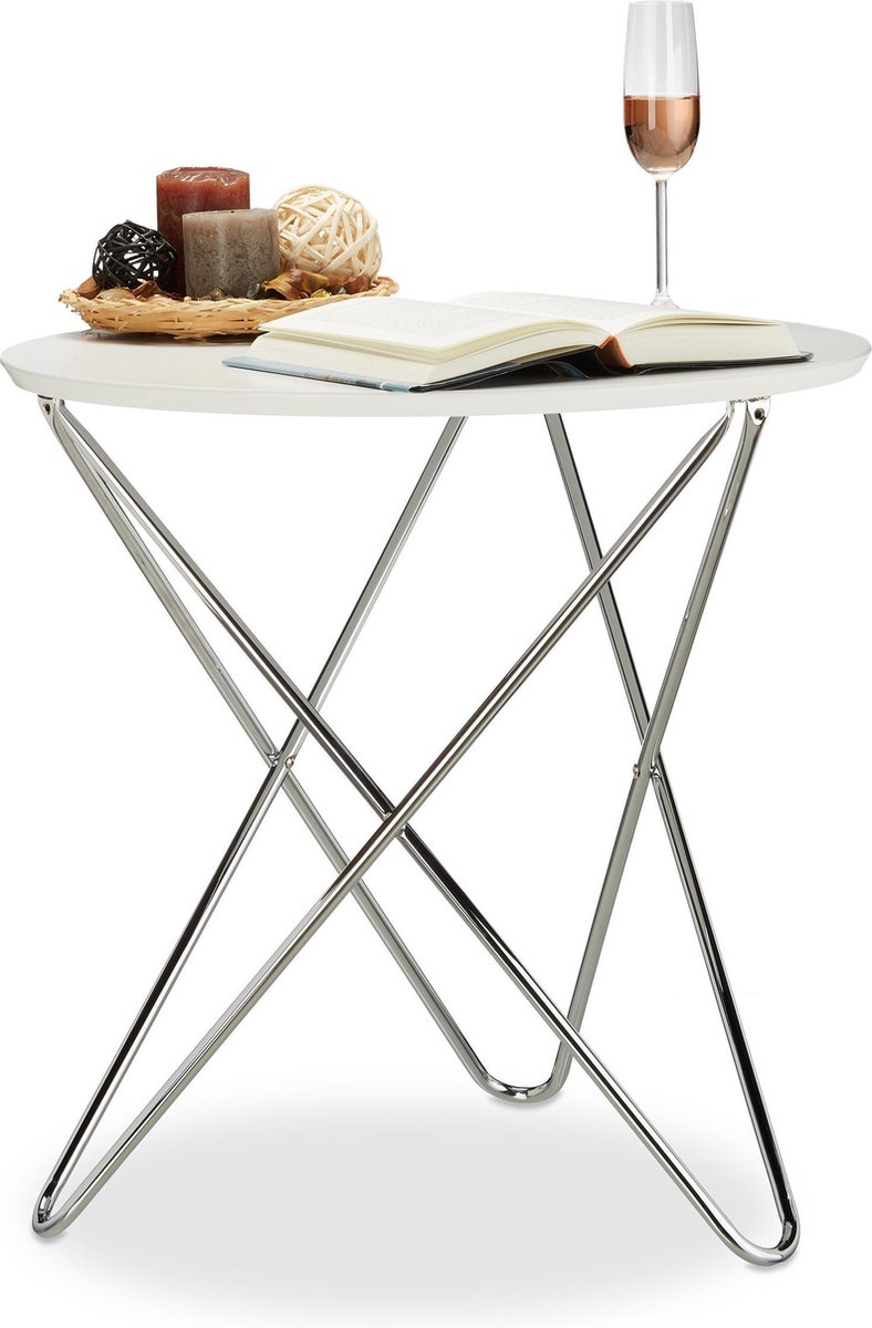 tectake® Bijzettafel van Hout en Metaal - Zwart Metalen Frame