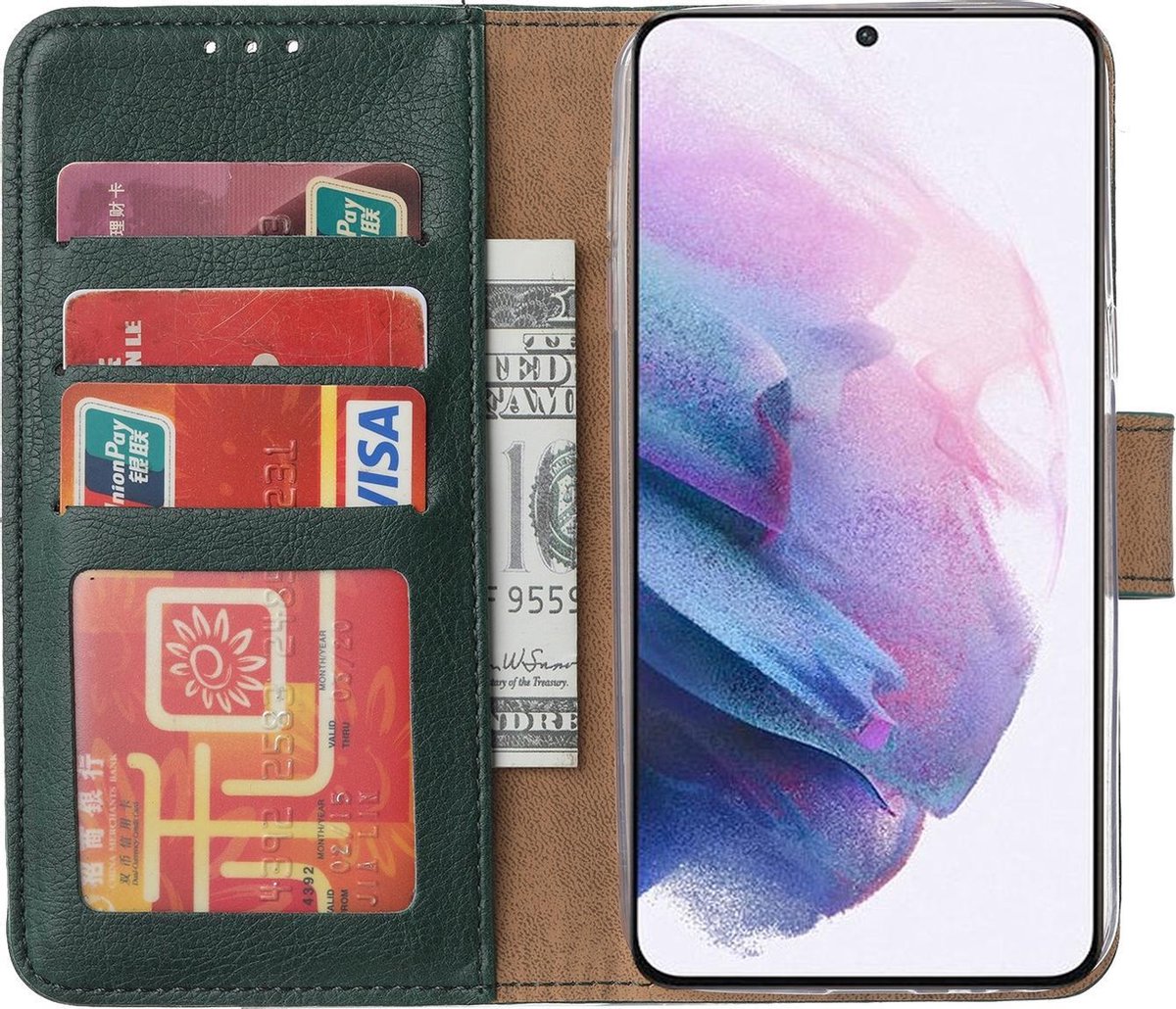 Galaxy S21 Ultra Bookcase Hoesje Groen met Standaard