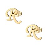 Aramat jewels ® - Oorbellen letter r zweerknopjes goudkleurig chirurgisch staal 10mm