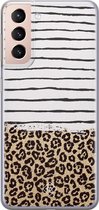 Samsung S21 hoesje siliconen - Luipaard strepen | Samsung Galaxy S21 case | Bruin/beige | TPU backcover transparant