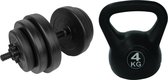 Tunturi - Fitness Set - Vinyl Halterset 15 kg - Kettlebell 4 kg