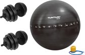 Tunturi - Fitness Set - Vinyl Halterset 28 kg  - Gymball Zwart met Anti Burst 55 cm