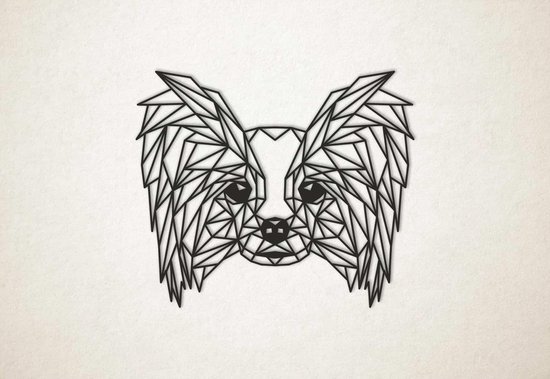 Line Art - Hond - Papillon - M - 60x71cm - Zwart - geometrische wanddecoratie