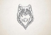 Wanddecoratie - Husky hoofd - hond - XS - 30x20cm - Wit - muurdecoratie - Line Art