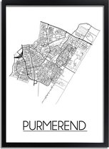 Purmerend Plattegrond poster A3 + Fotolijst zwart (29,7x42cm) - DesignClaud