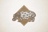 Line Art - Nijlpaard met achtergrond - XS - 25x28cm - Eiken - geometrische wanddecoratie