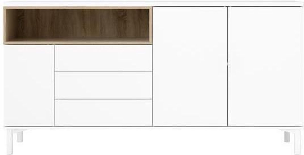 VIBORG Dressoir 3 deuren 3 laden - Mat wit en eiken decor - L 175,7 x D  48,3 x H 89,8 cm | bol.com