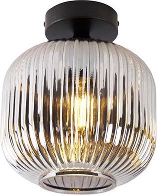 karel - Art Deco Plafondlamp - 1 lichts - Ø 200 mm - Zwart - Woonkamer |... | bol.com