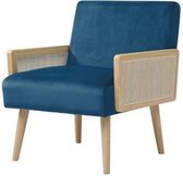 ARCHI Fauteuil Cannage + Gevlochten afwerking - Blauw fluweel - L 64 x D 72 x H 75 cm