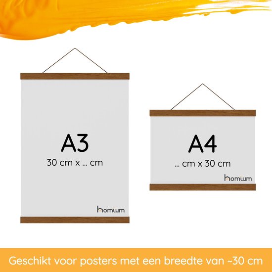 Homium Posterhanger 30 cm - Teak hout - poster ophangsysteem - Posterlijst - Posterhouder