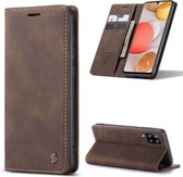 CASEME Samsung Galaxy A42 Retro Wallet Case - Portemonnee Hoesje - Koffie