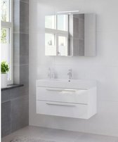 Bruynzeel Bando badmeubelset 90x55x45cm met spiegelkast aluminium greeplijst glans wit