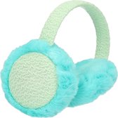 Turquoise pluche oorwarmers met gebreide accenten voor volwassenen - Nepbonten oorwarmer dames/heren