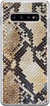 Samsung S10 hoesje siliconen - Snake / Slangenprint bruin | Samsung Galaxy S10 case | goudkleurig | TPU backcover transparant