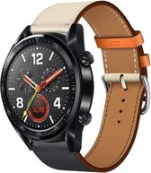 Leer Smartwatch bandje - Geschikt voor  Huawei Watch GT leren bandje - wit/donkerblauw - 42mm - Horlogeband / Polsband / Armband