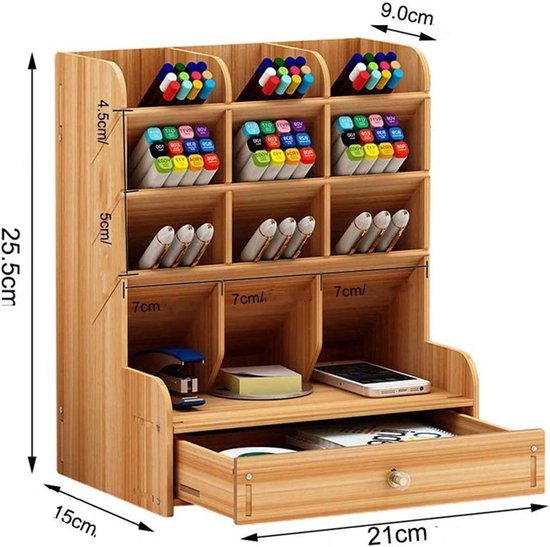 Buxibo Houten Pennenbakje Multifunctionele Bureau Organizer