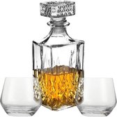 Luxe vaderdag heren cadeauset whisky karaf kristal met 2x luxe whiskyglazen - Likeur karaf giftset